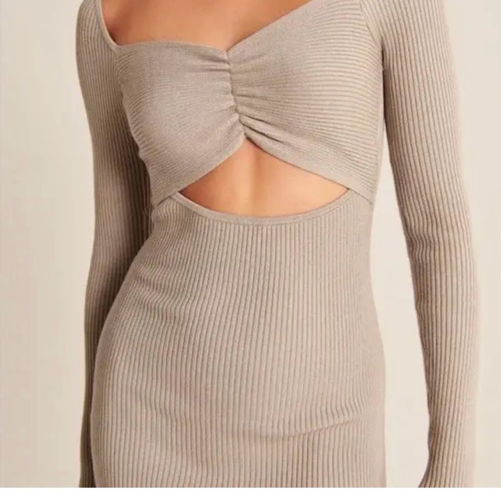 Abercrombie & Fitch Beige Long Sleeve Cut-Out Dress